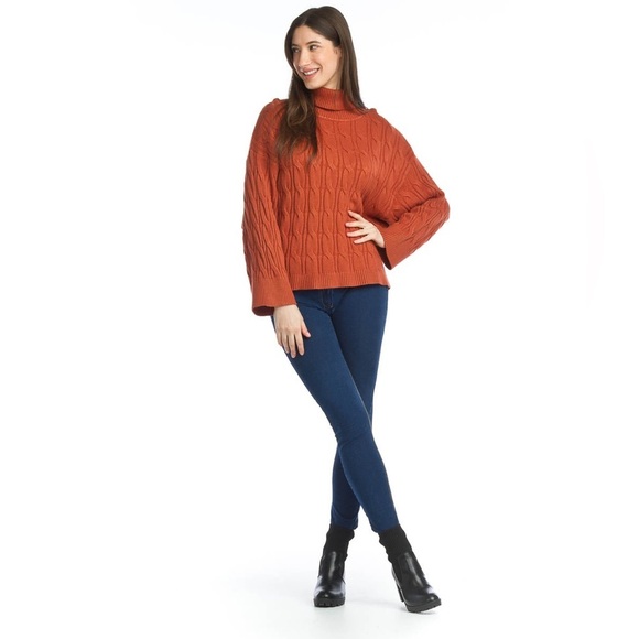 Papillon Cable Knit Turtleneck Sweater Rust - Picture 1 of 10